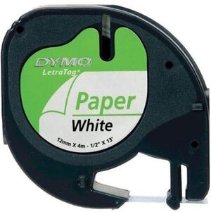 CINTA DYMO LETRATAG PAPEL NEGRO/BLANCO 12MMX4M